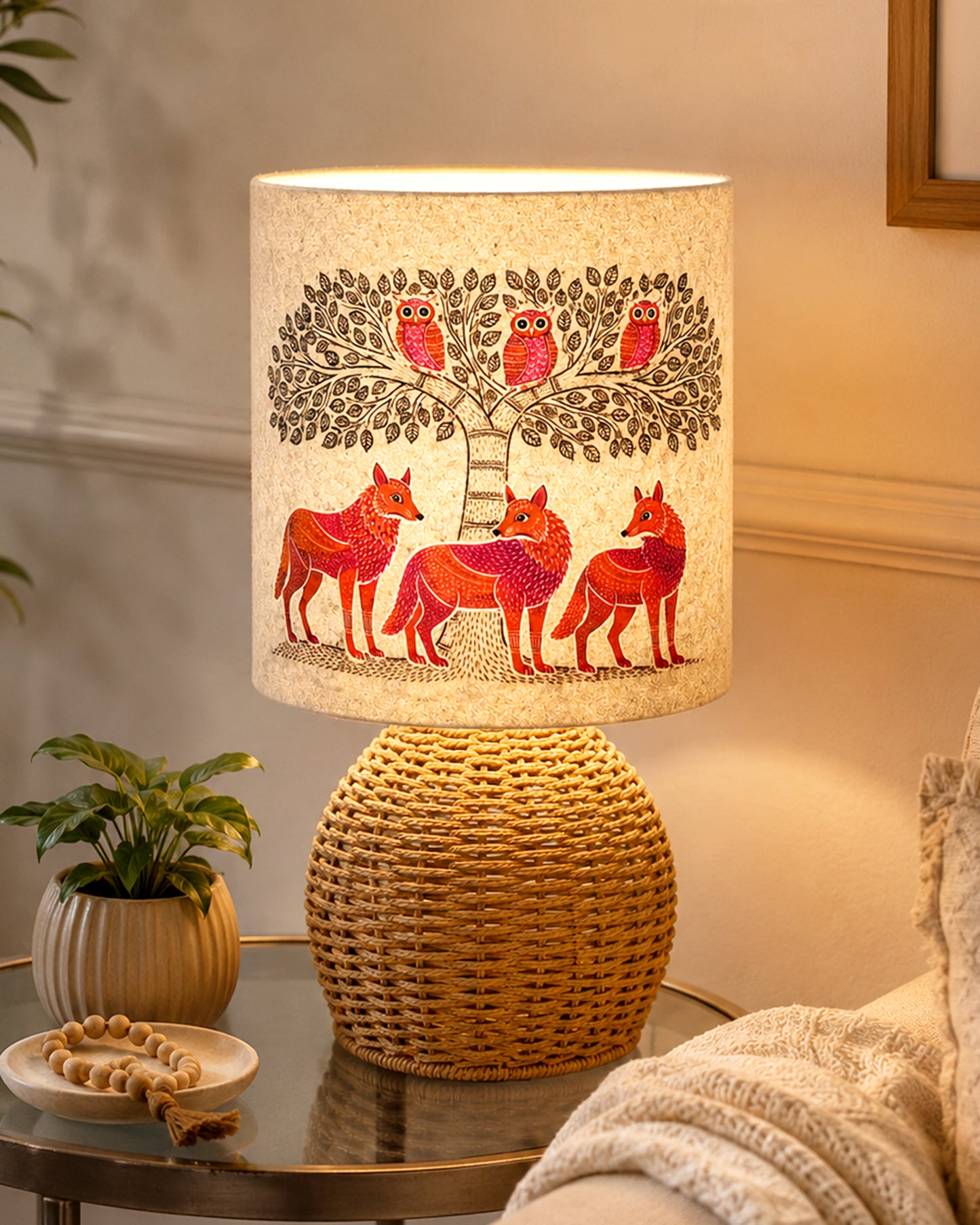 Homesake® Shade Rattan Table Lamp for Bedroom & Living Room, Natural Wicker Bedside Lamp for Bedroom, Living Room & Home Décor, E27 Holder, Livra, Scandinavian, Minimal Style Lighting (Round, Jute)
