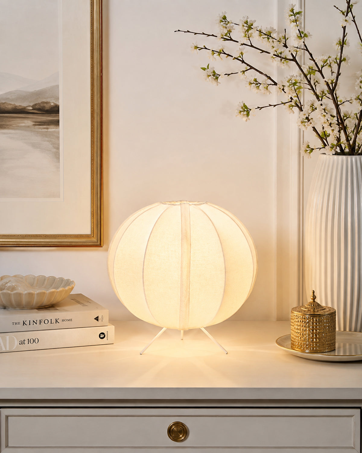 Homesake® Traditional Style Design Living Room Silk Fabric Table Lamp for Home and Hotel Decoration Ball Shade Silk Restaurant Table Lamps White