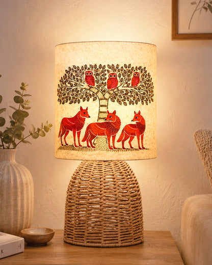 Homesake® Raffia Rattan Table Lamp with Fabric Shade, Small Nightstand Lamp, Natural Wicker Bedside Lamp for Bedroom, Living Room, Study & Home Décor, Livra Collection | E27 Holder