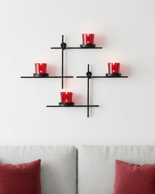 Homesake® Black Scorching Ladder with Pair of Votive Wall Hanging Candle Tealight Holder, Set of 2