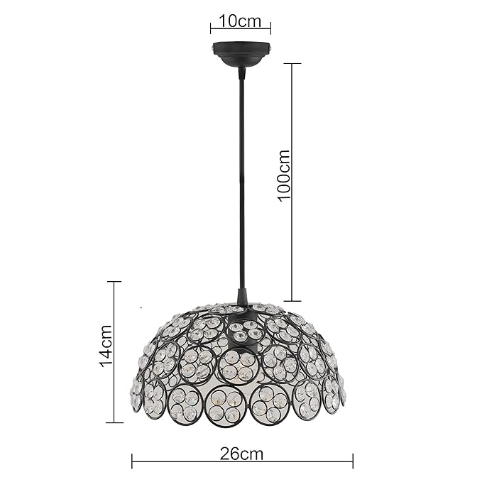 Matt Black Quad Crystal Hanging Hemisphere Light, Ceiling Light, Nordic E27 Pendant, Large