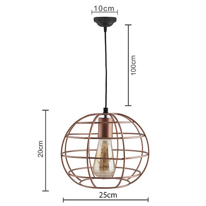 Copper Edison Filament Hanging Classic Sphere, Rose Gold, E27 Hanging Ceiling Light for LED/Filament Bulb, Decorative Urban Retro Lighting