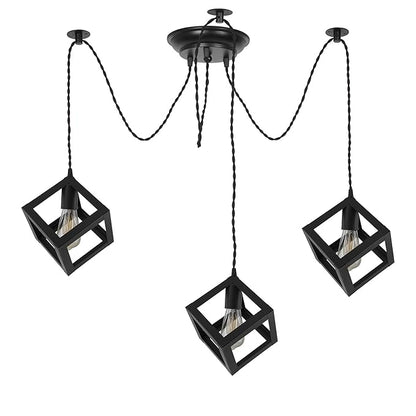 Spider Chandelier Cube Lamp, Vintage Edison Style E 27 Adjustable DIY Ceiling Pendant Light, E27 Rustic Cluster Hanging Light(1.25 M, Black Twisted Wire)