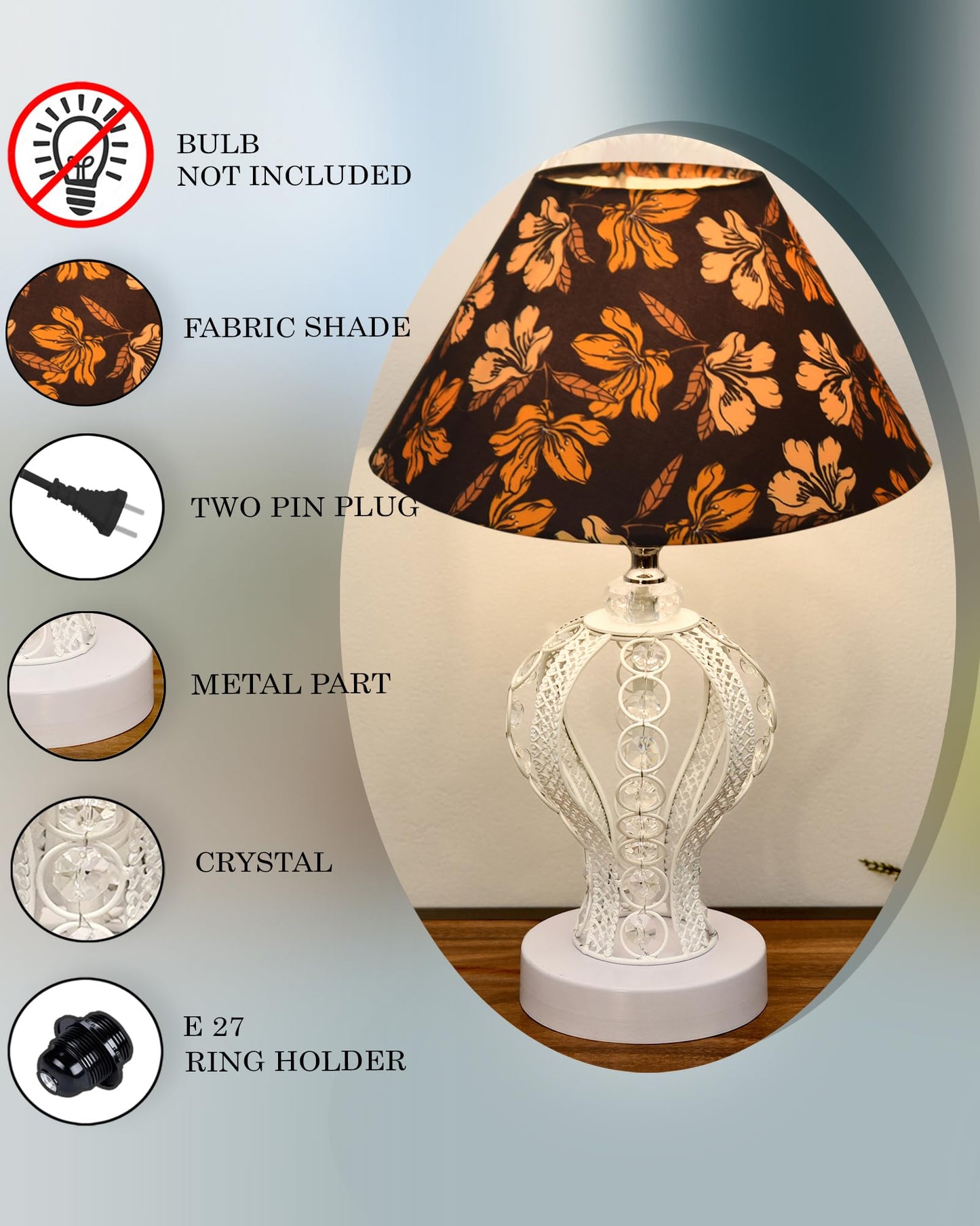 Modern Round Small Crystal Table Lamp,Contemporary Bedroom Bedside Nightstand Lamp,Desk Globe Lamp for Living Room Girls Kids Room, Strippy Vase , Grey Pleated