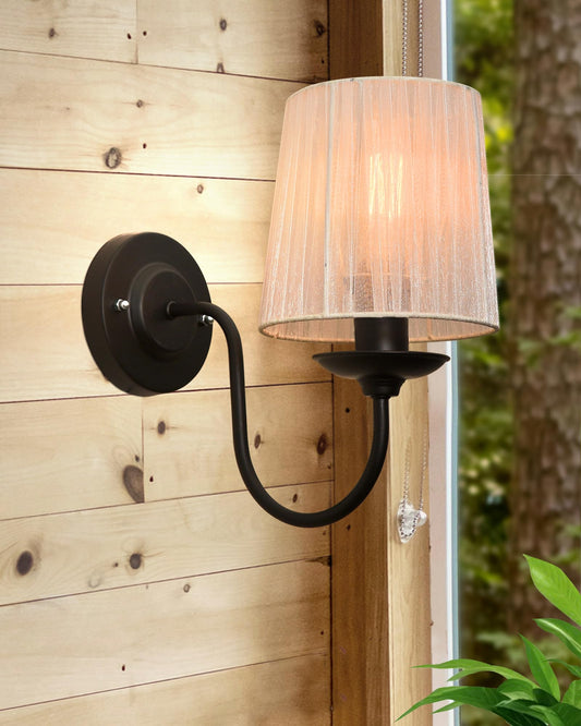 Homesake® Antique Brass Wall Sconces Lighting Fixture, E27 Industrial Vintage Gold Wall Light Lamp Bathroom Decor for Bedroom Living Room, Black, Fabric Shade