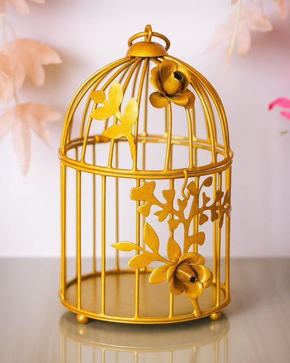 Homesake® Candle Holder | Tealight Holder for Home Décor, Living Room, Table Décor, Pooja Candle Stand Lantern, Room, Diwali Decoration, Wedding & Festival Gift, Metal Birdcage Design, Golden