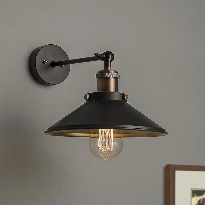 Edison Cone Shade Wall Lamp, Vintage Industrial Loft, E27 Holder, Decorative, Swing Wall Light