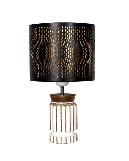 Homesake® Retro Farmhouse Table Lamp Wooden Base for Living Room Bedroom Rustic Linen Bedside Nightstand Lamps for Kids Room Study Office Home Decor Metal Shade