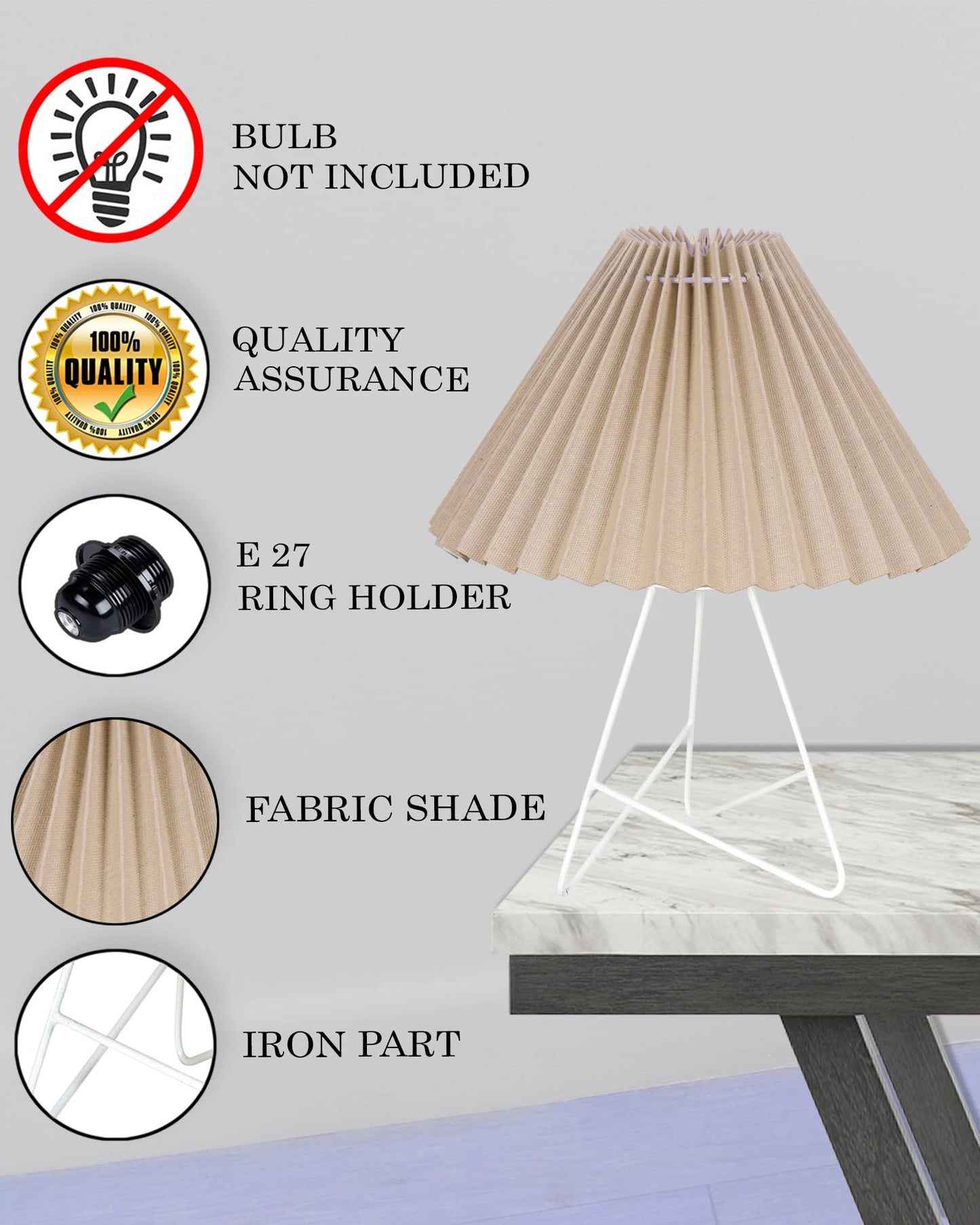 Retro Down to the Wire Metal Table Lamp with Fabric Shade, Bedside Lamp Gift Housewarming Home Living Room, Pleated shade