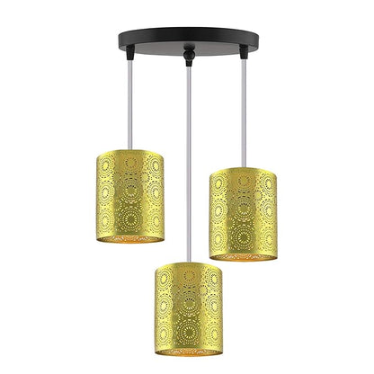 3-Lights Round Cluster Chandelier Filgree hanging Gold Moroccan Hanging Light, E27 Holder, Decorative, White, URBAN Retro, Nordic Style, LED/Filament