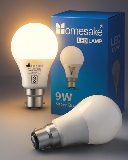 Homesake® B22 Light Bulbs Cool White 6000K 9W Standard Edison Base Bulb,for Bedroom Living Room, Energy Saving LED Light Bulb for Home, Office & Study Room