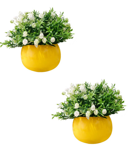 Ice Italian Rose Bunch Artificial faux Decorative Green Flower Plant, Table Centerpieces, Floral Arrangements, Yellow Metal Pot