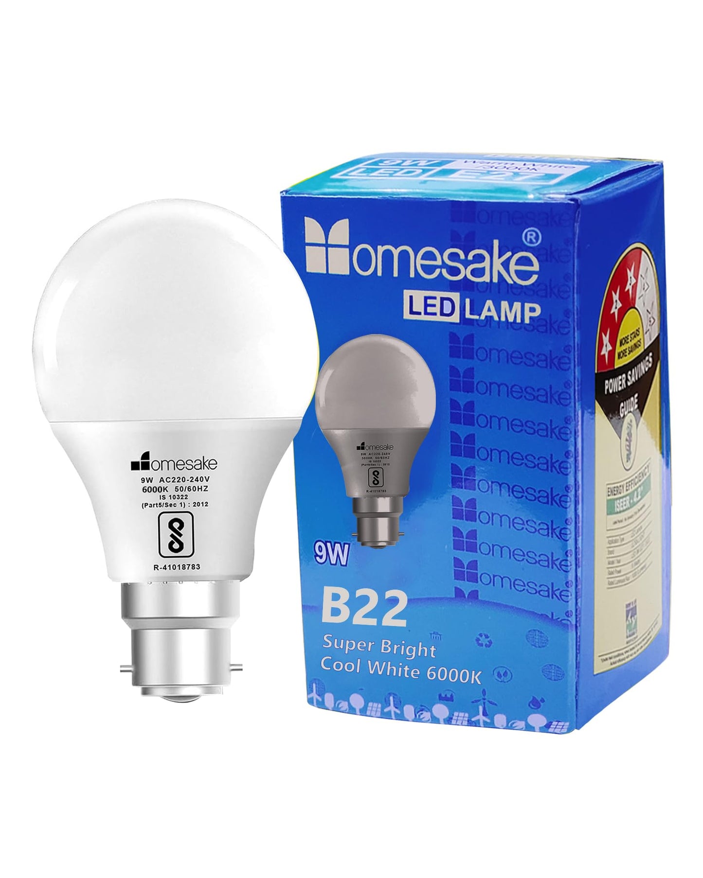 Homesake® B22 Light Bulbs Cool White 6000K 9W Standard Edison Base Bulb,for Bedroom Living Room, Energy Saving LED Light Bulb for Home, Office & Study Room
