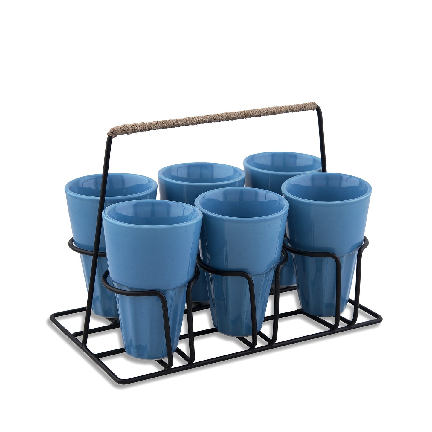 Homesake® Ceramic Chai Glass Set with Metal Stand, 6 Pieces Red Tea Glasses, Coffee, Kitchen, Dining Table & Home Serving, Dishwasher & Microwave Safe Tea Set, Hot & Cold Coffee Cup-120ml