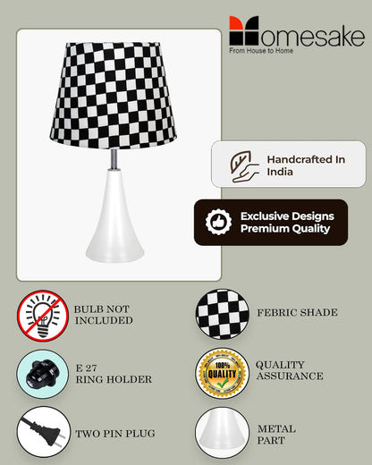 Farmhouse Matt Table Lamp for Bedroom, White Modern Bedside Lamps for Living Room, Rustic Table Light for Night Stands, Dorm, Office, Home Décor Fabric Shade, E27 holder, Inverto, Iris Cone