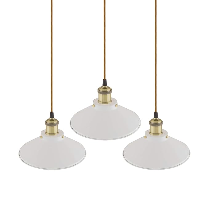 3-Lights Linear White Cone Shade Cluster Chandelier Hanging Light, Decorative, Black, Kitchen Area and Dining Room Light, LED/Filament Light