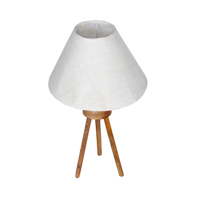 Wood Tripod Small Table Lamps, Rustic Antique Dimmable Bedside Lamp with Linen Lampshade, Nightstand Lamp for Nursery, Bedroom, Kid Room, Living Room,