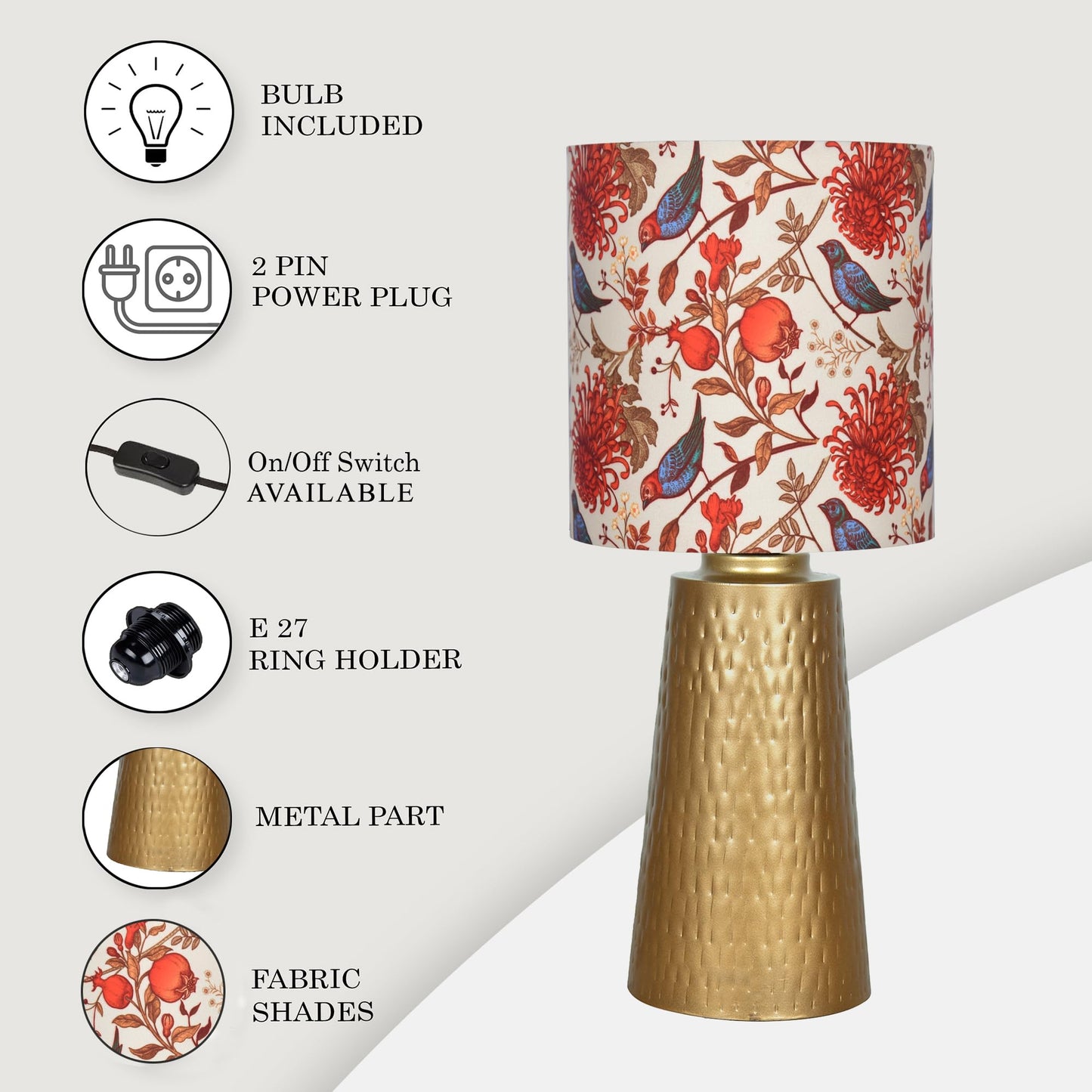 Homesake® Golden Hammered Metal Cone Table Lamp Modern Contemporary Bedside Desk Nightstand Lamp for Bedroom Living Room Office College Bookcase