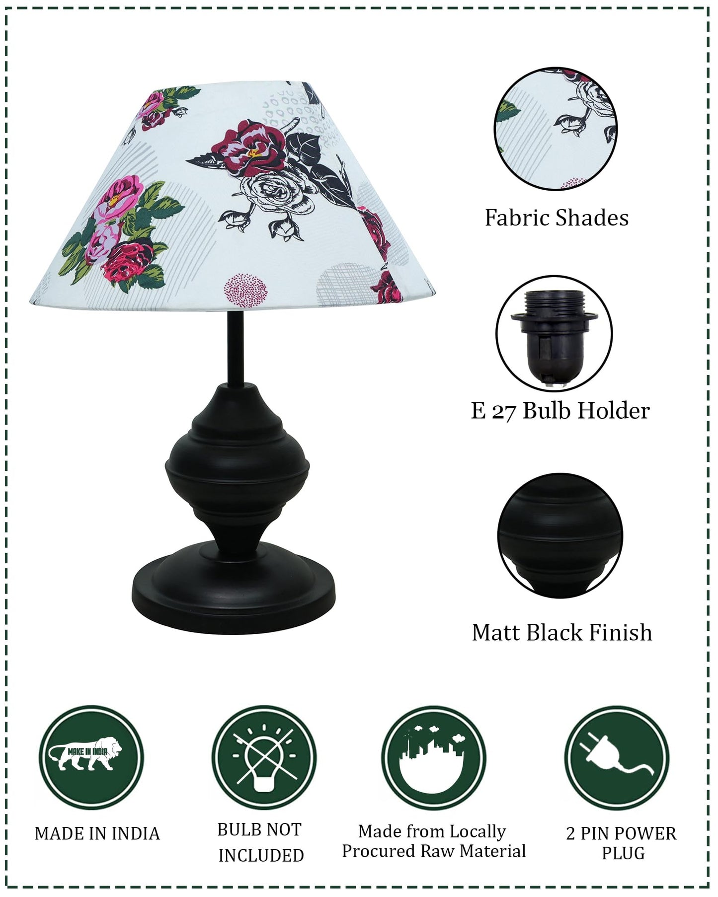 Black Metal Table Lamp | for Living Room | Modern Bedside Light with Pleated Shade | Decorative Night Lamp for Bedroom, Study, Office | Home Decor Lighting, E27 holder, Urn