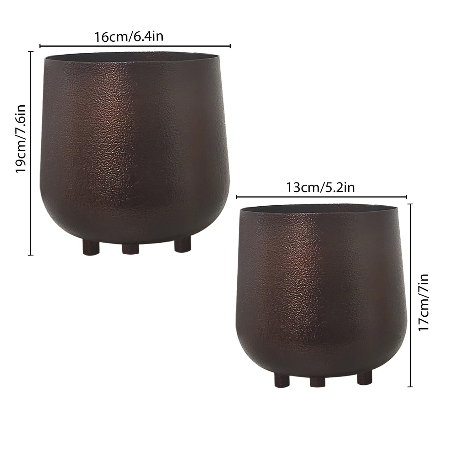 Homesake® Metal Flower Pots Planter DistressToned Garden Planters, 7.5/7 Inch Indoor Round Plant Containers, Pack 2 Cactus Greens Pots with Drainage Hole