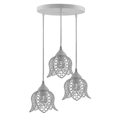 3-Lights Round Cluster Chandelier White Lotus Hanging Pendant Light with Braided Cord