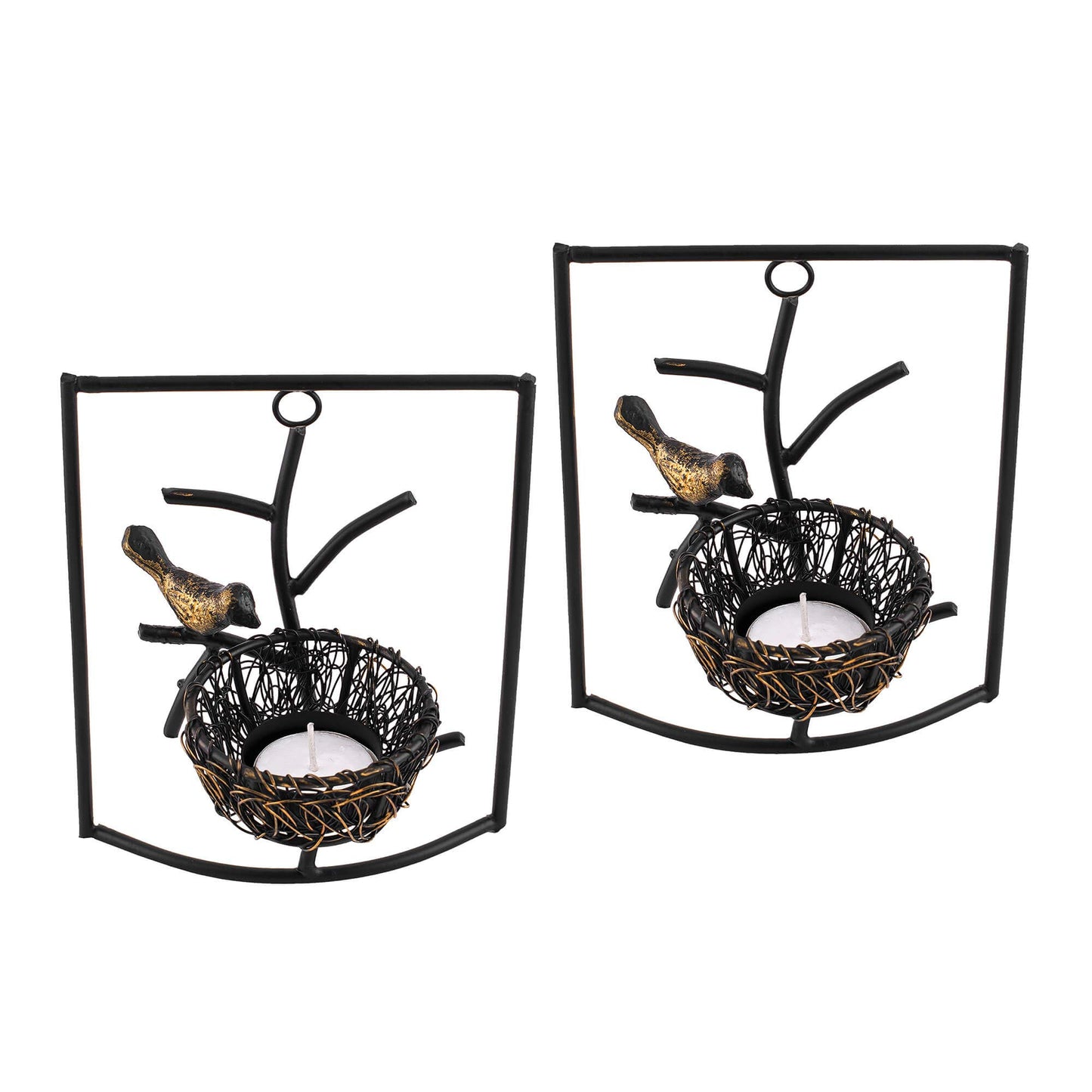 Homesake® Decorative Wall Bird with Nest Leaf Tealight Holder, Antique Metal Wall Scone Candle Holder, Wall Decoration for Living Room Bedroom