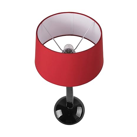 Glossy Black Cubist Aluminium Table Lamp With Drum Shade, Bedside, Living Room Study Lamp, Bulb Included