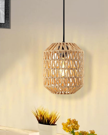 Homesake® Rattan Seagrass Raffia Kauna Paper Grass Wicker Lamp Premium Pendant Light | Livra Hanging Ceiling Lamp Handwoven, Paper Rope Boho Hand-Woven Lampshade for Home Decor, Beige, pumpkin