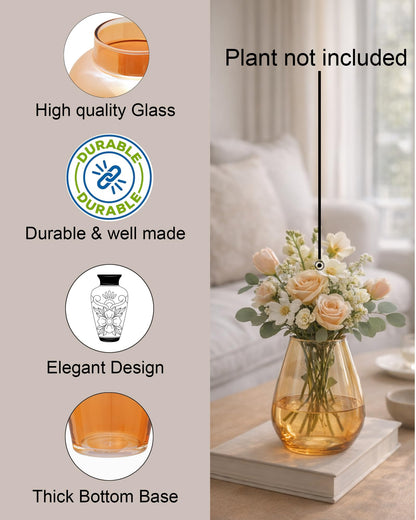 Pitcher Flower Vase for Flower Plants Glass Vase Pot for Living Room Home Decor Dining Table Decoration Water Plants Bedroom Hall Aesthetic House Warming Gift, Classic Urn, Amber Gold