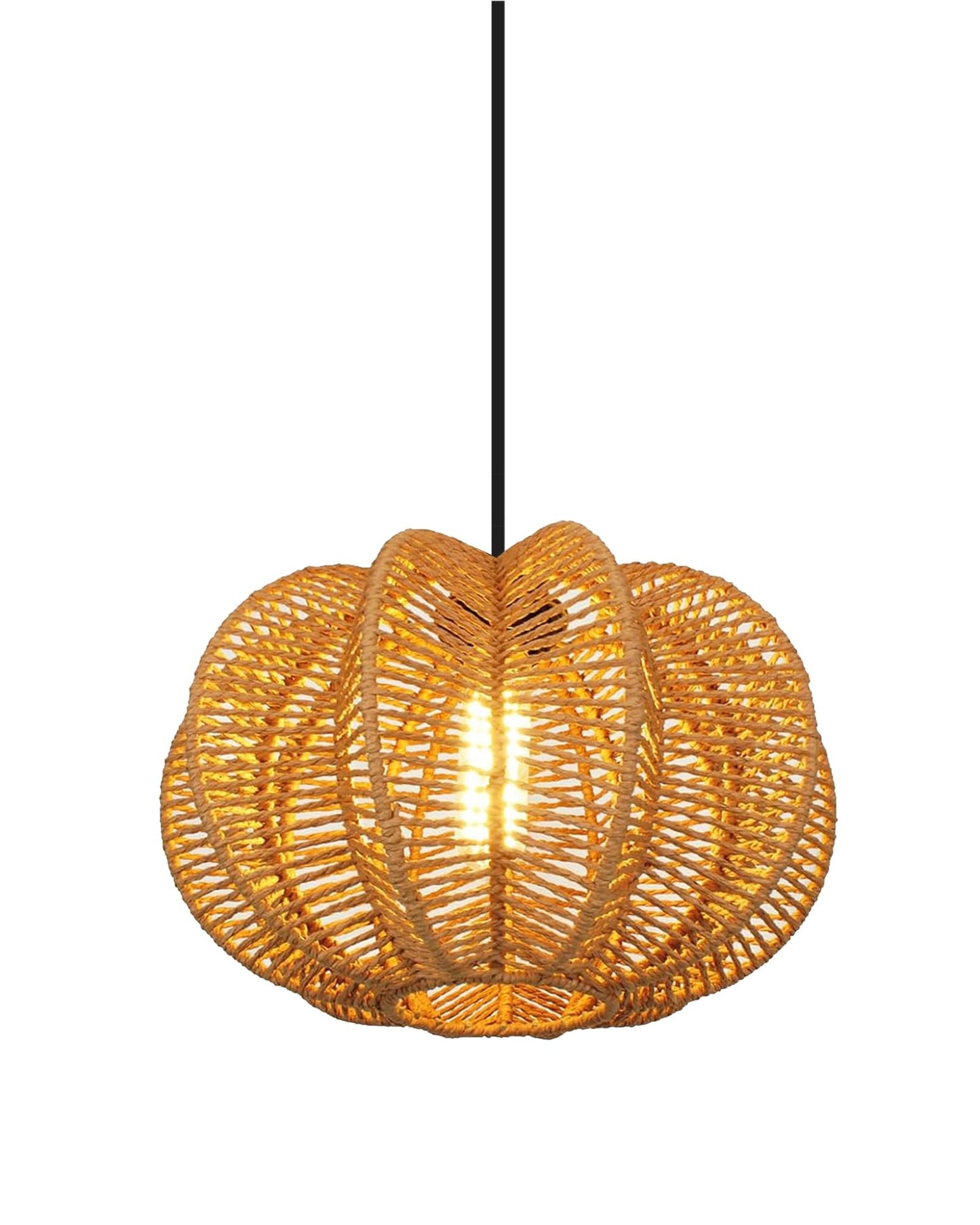 Homesake® Rattan Seagrass Raffia Kauna Paper Grass Wicker Lamp Premium Pendant Light | Livra Hanging Ceiling Lamp Handwoven, Paper Rope Boho Hand-Woven Lampshade for Home Decor, Beige, pumpkin