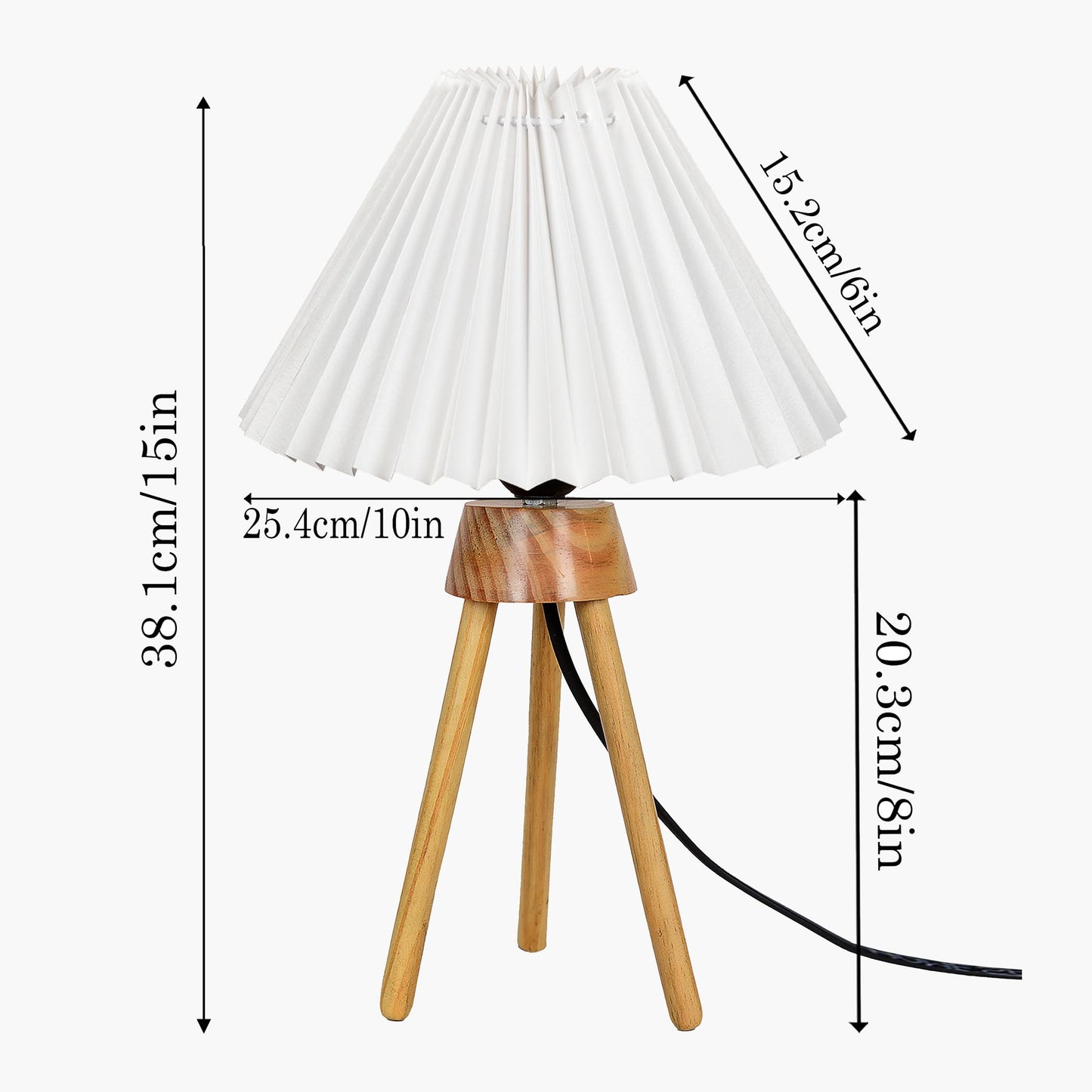 Wood Tripod Small Table Lamps, Rustic Antique Dimmable Bedside Lamp with Linen Lampshade, Nightstand Lamp for Nursery, Bedroom, Kid Room, Living Room,