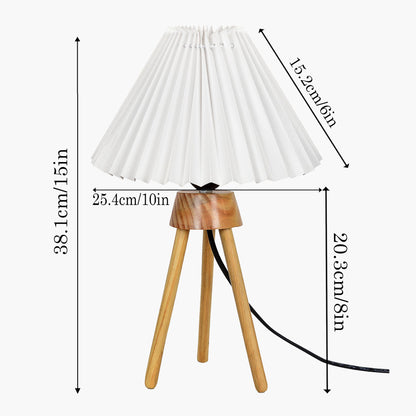 Wood Tripod Small Table Lamps, Rustic Antique Dimmable Bedside Lamp with Linen Lampshade, Nightstand Lamp for Nursery, Bedroom, Kid Room, Living Room,