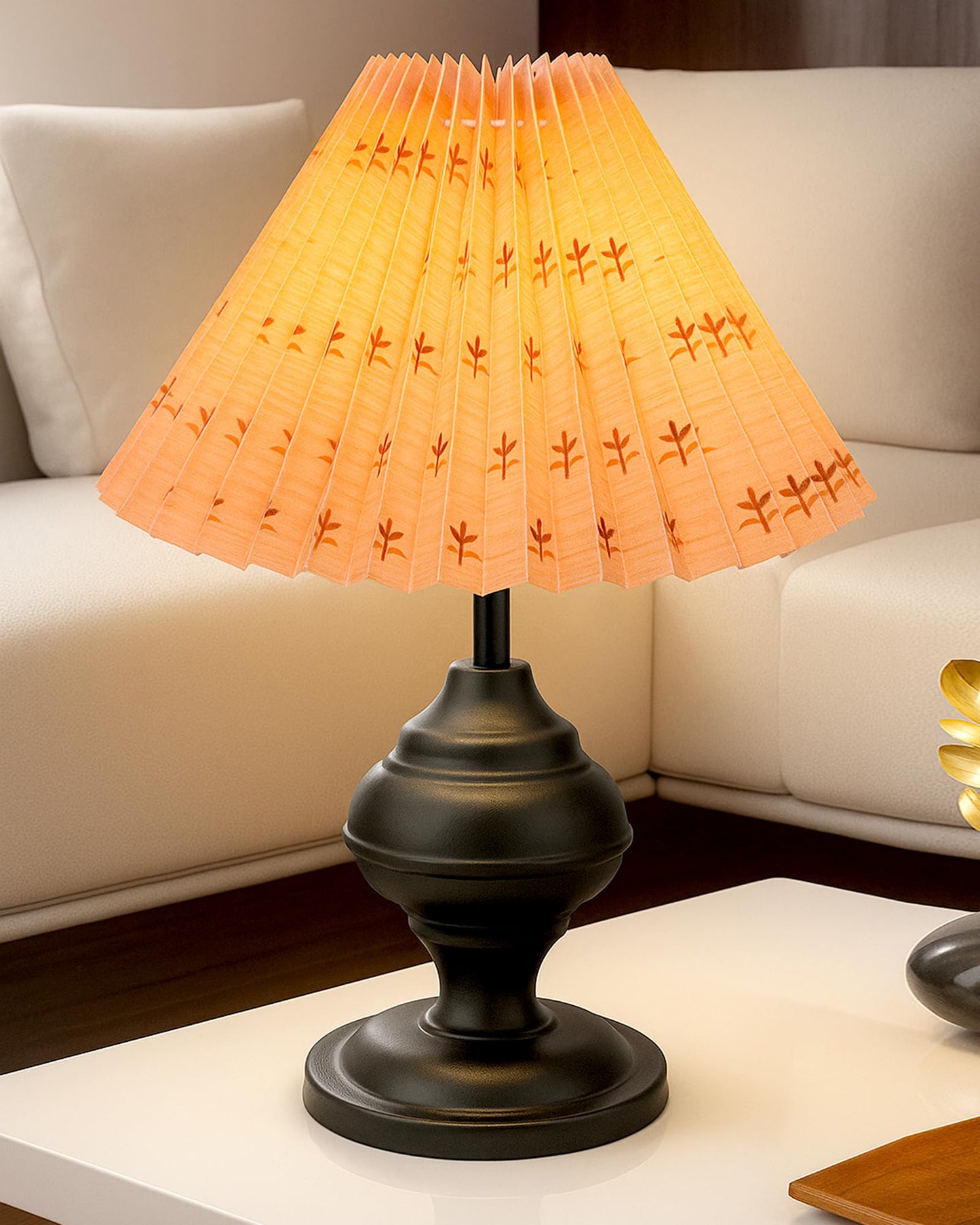 Homesake® Bedside Black Metal Table Lamp With Fabric Shade,Incandescent,E27 Holder,Urn,Desk Lamp,Night Lamp,Office,Nightstand,Table Lamp For Living Room,Study Room,Kids Room,Pleated