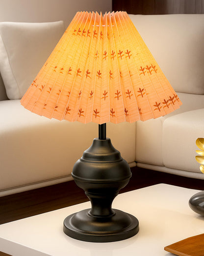 Homesake® Bedside Black Metal Table Lamp With Fabric Shade,Incandescent,E27 Holder,Urn,Desk Lamp,Night Lamp,Office,Nightstand,Table Lamp For Living Room,Study Room,Kids Room,Pleated