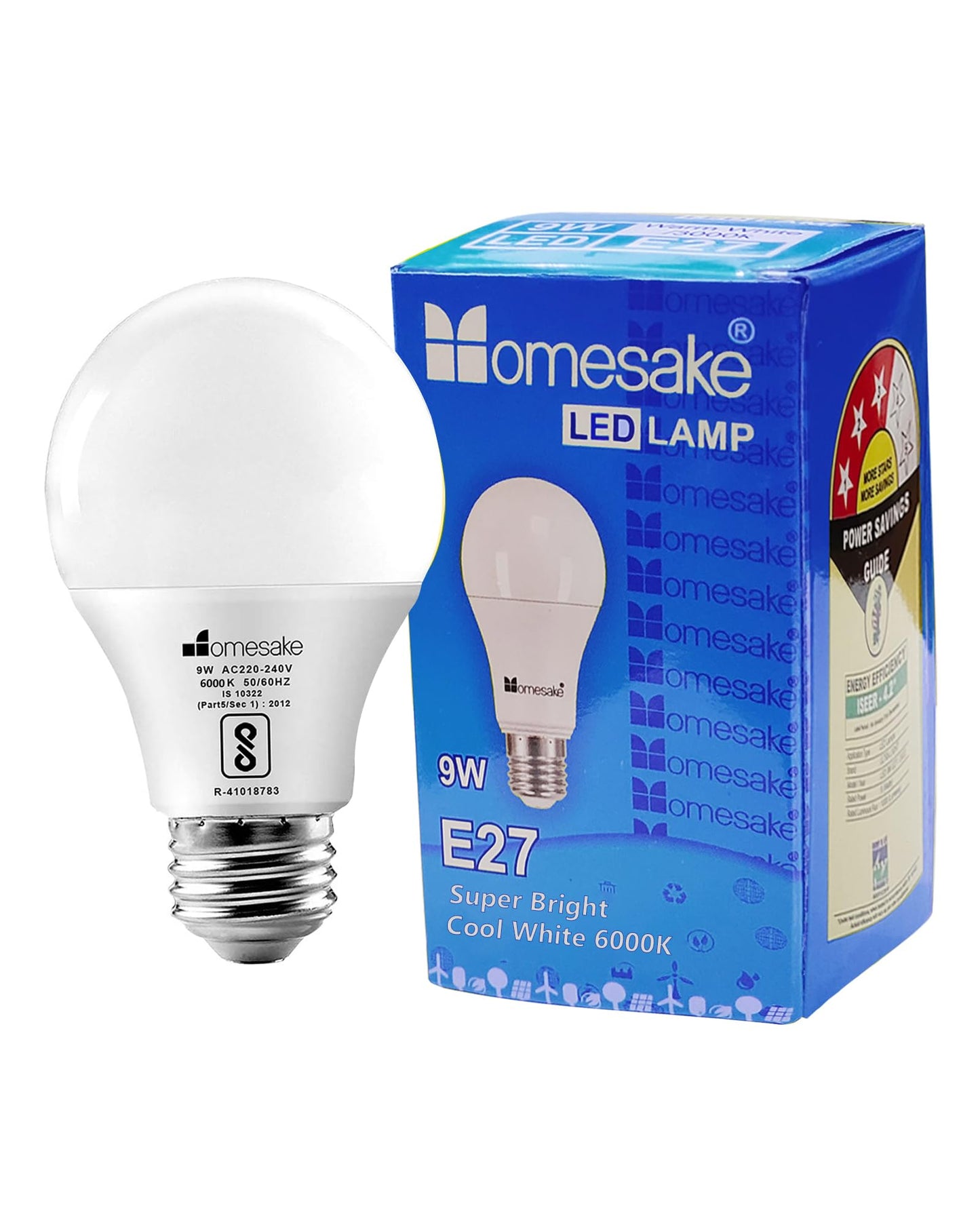 Homesake® E27 LED Light Bulbs Cool White 6000k 9W Standard Edison Base Bulb, for Bedroom Living Room, Energy Saving LED Light Bulb for Home, Office & Study Room