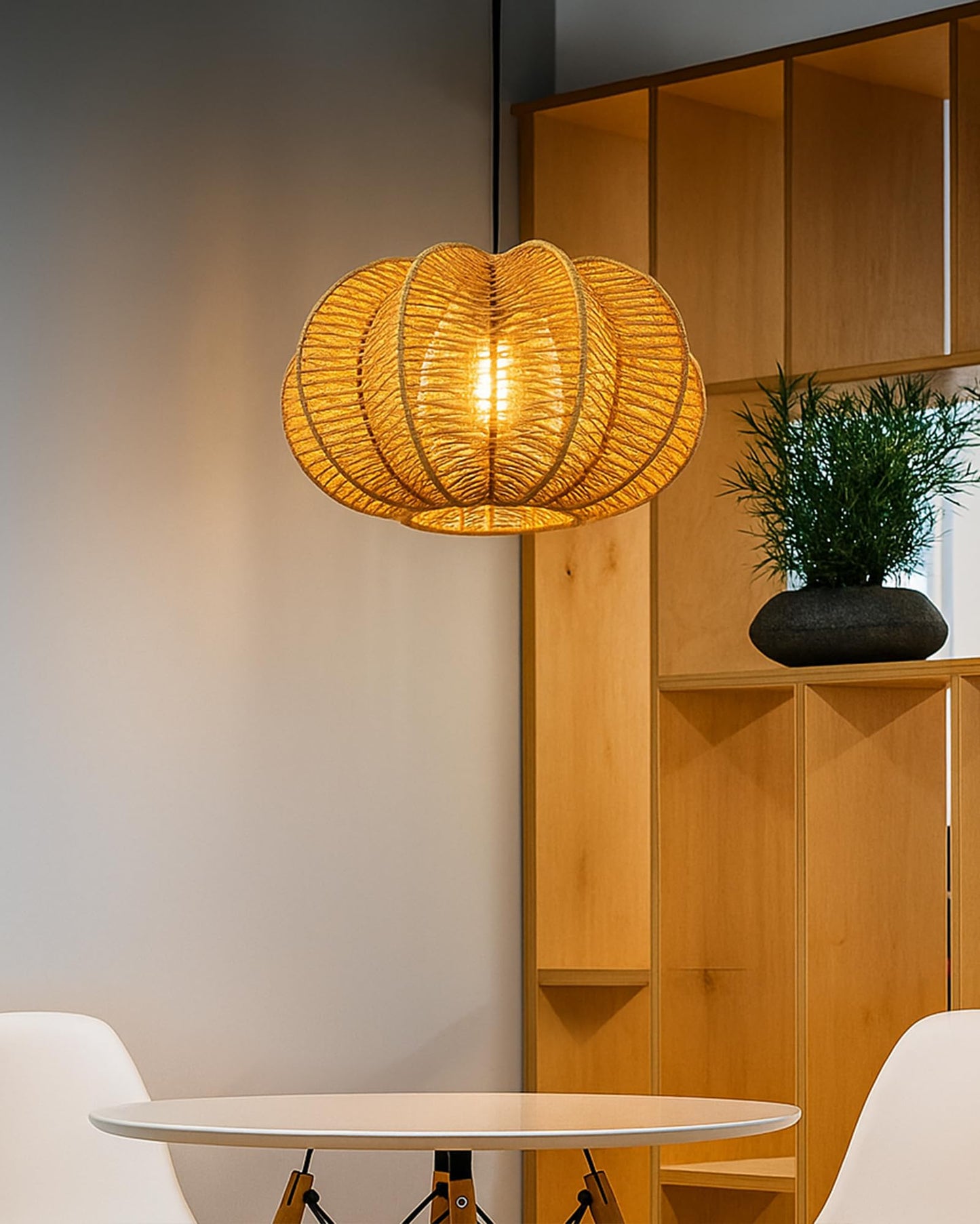 Homesake® Rattan Seagrass Raffia Kauna Paper Grass Wicker Lamp Premium Pendant Light | Livra Hanging Ceiling Lamp Handwoven, Paper Rope Boho Hand-Woven Lampshade for Home Decor, Beige, pumpkin