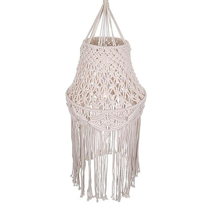 Macrame Lamp Shade Boho Hanging Pendant Light Cover,Handmade Woven Bohemian Decoration Chandelier Shade for Modern Office Bedroom Living Room Nursery Dorm, E27
