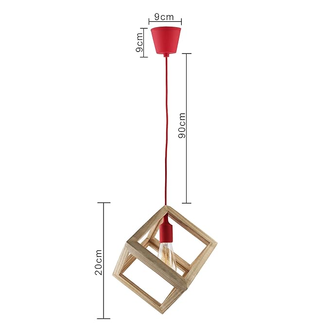Modern Nordic Wooden Pendant Cube Light, with Silicon Holder, Restaurant Dining Kitchen Hanging Light with Fixture, LED/Filament
