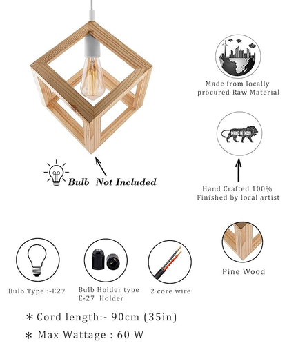 Modern Nordic Wooden Pendant Cube Light, with Silicon Holder, Restaurant Dining Kitchen Hanging Light with Fixture, LED/Filament