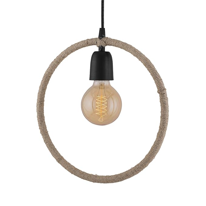 Modern Metal Pendant Lights Hemp Rope Decor Hanging Lamp E27 Loft Ceiling Light with filament bulb