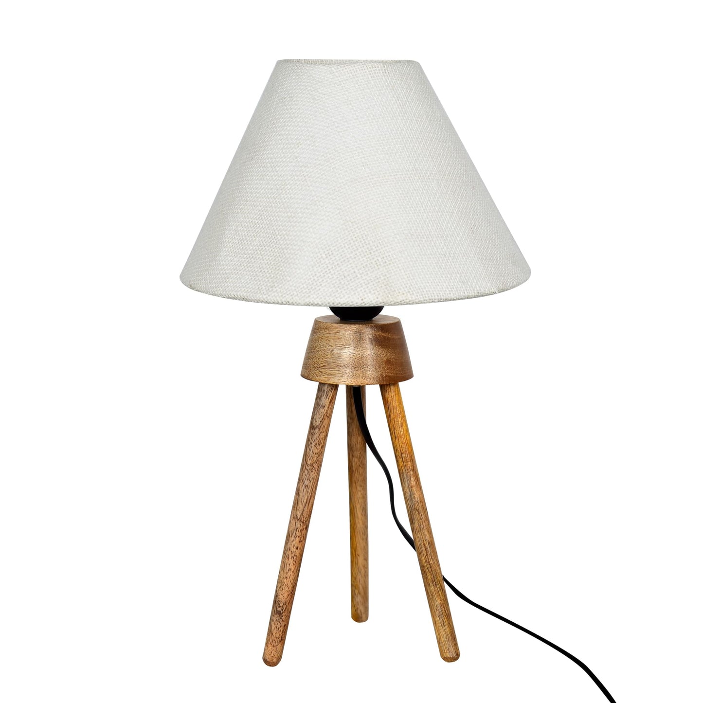 Wood Tripod Small Table Lamps, Rustic Antique Dimmable Bedside Lamp with Linen Lampshade, Nightstand Lamp for Nursery, Bedroom, Kid Room, Living Room,