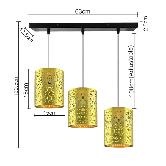 3-Linear Linear Cluster Chandelier Filgree Hanging Gold Moroccan Hanging Light, E27 Holder, Decorative, White, URBAN Retro, Nordic Style, LED/Filament