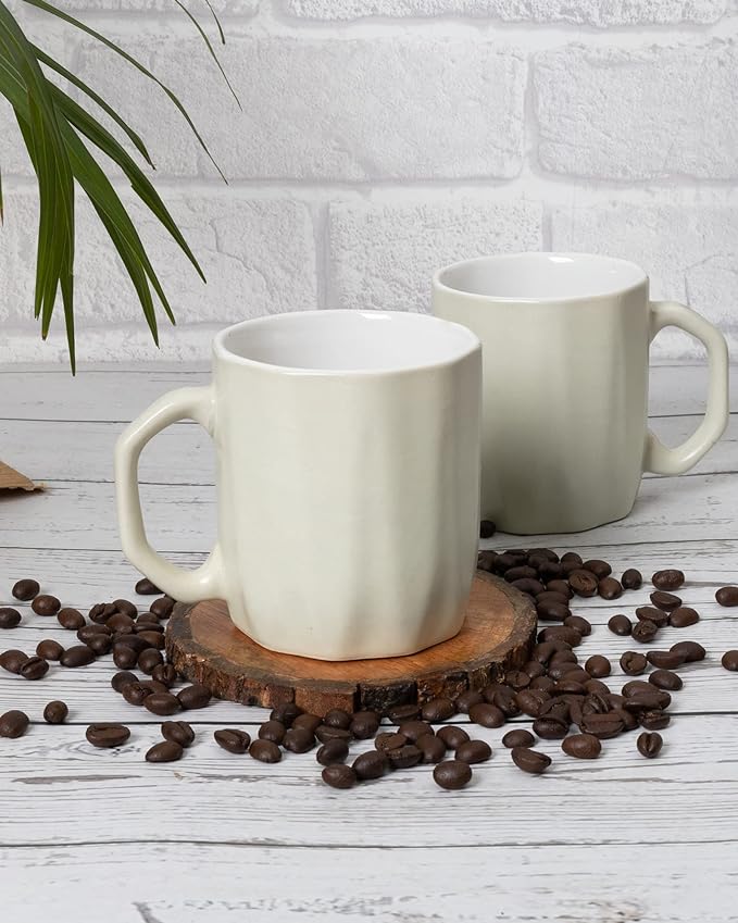 Grey Hexagon Handmade Irish Coffee Tea & Beer Mugs, Altered Glaze Latte Cups, Strips