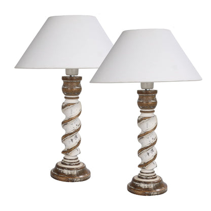 Signature Rustic Table Lamp set of 2, farmhouse Living Room Bedroom House Bedside Nightstand Home Office Reading Light, Rope Whitewash