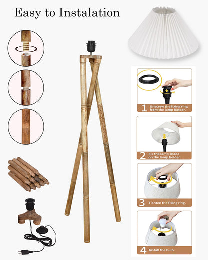 Cross-leg Wood Tripod Floor Lamp, Mid Century Standing Lamp, E27 Lamp Base, With Shade Modern Design Floor Reading Lamp for Living Room Bedroom, Study Room and Office