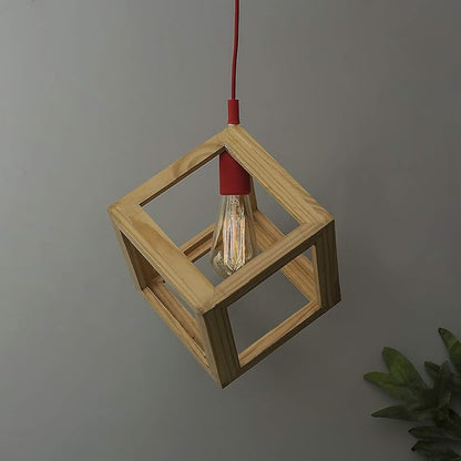 Modern Nordic Wooden Pendant Cube Light, with Silicon Holder, Restaurant Dining Kitchen Hanging Light with Fixture, LED/Filament