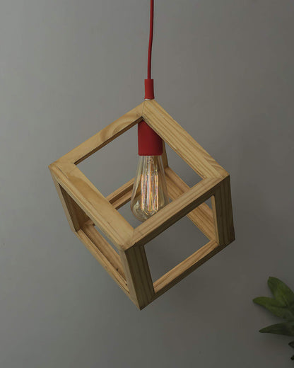 Modern Nordic Wooden Pendant Cube Light, with Silicon Holder, Restaurant Dining Kitchen Hanging Light with Fixture, LED/Filament