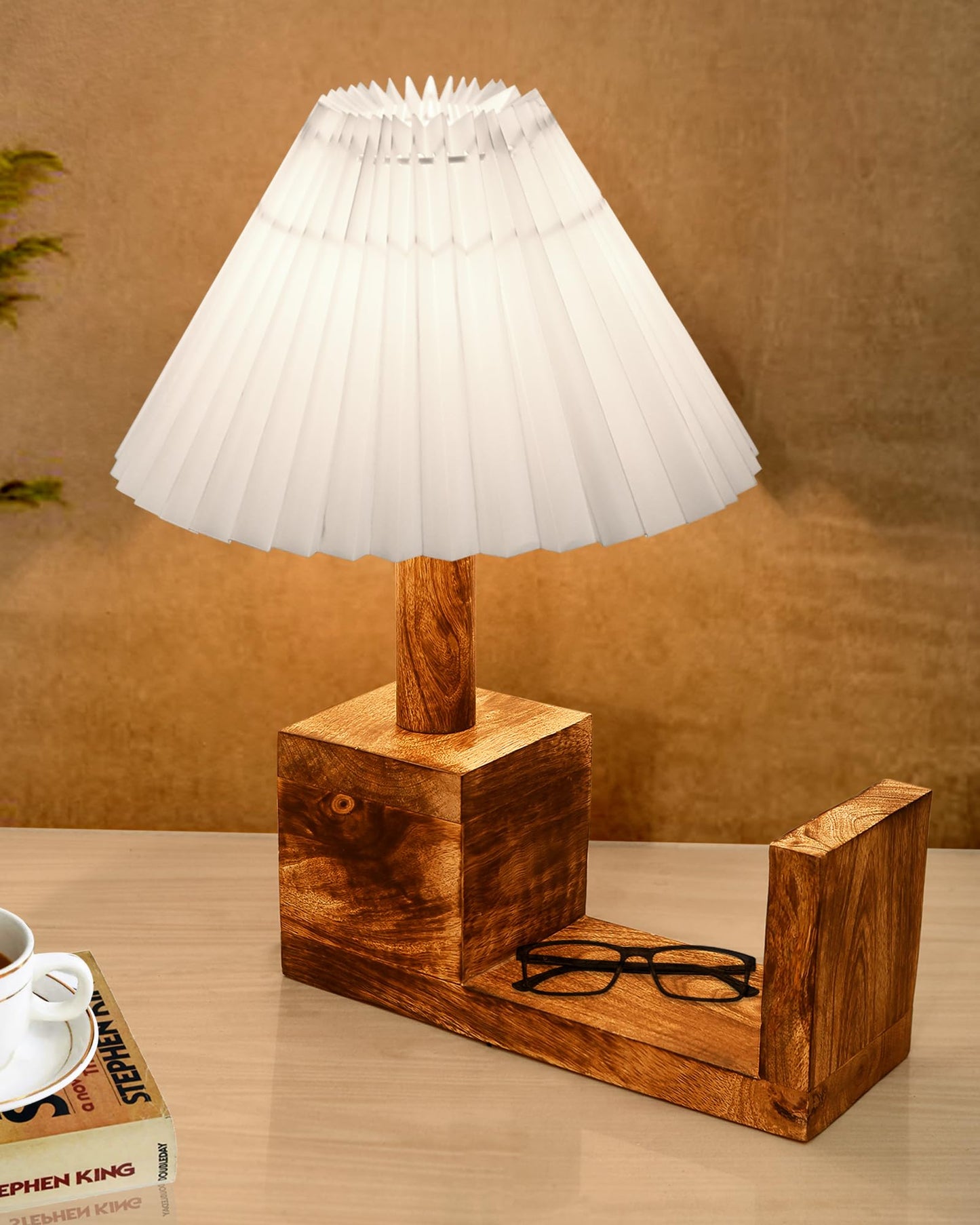 Rustic Book Shelf Table Lamp Bedside Antique Desk Lamps for Living Bedroom Study Night Desk Lamp E27 Holder, Fabric Shade