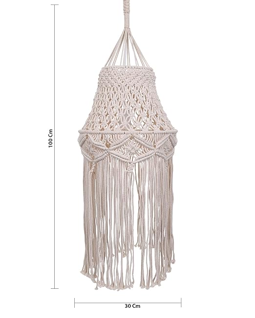 Macrame Lamp Shade Boho Hanging Pendant Light Cover,Handmade Woven Bohemian Decoration Chandelier Shade for Modern Office Bedroom Living Room Nursery Dorm, E27