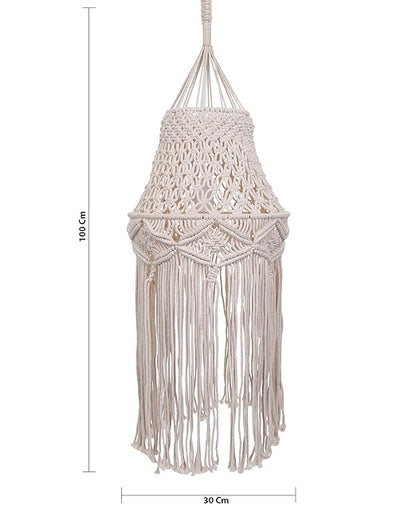 Macrame Lamp Shade Boho Hanging Pendant Light Cover,Handmade Woven Bohemian Decoration Chandelier Shade for Modern Office Bedroom Living Room Nursery Dorm, E27